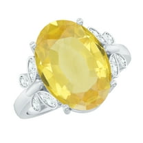 Rosec Jewels Solitaire Sapphire Ring with Diamond (10X14 mm Oval Cut Created Yellow Sapphire), 925 Sterling Silver, US 4.00