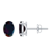Rosec Jewels Solitaire Stud Earrings with Oval Shaped Black Opal for Women - 5X7 mm - 1.75 CT, 925 Sterling Silver
