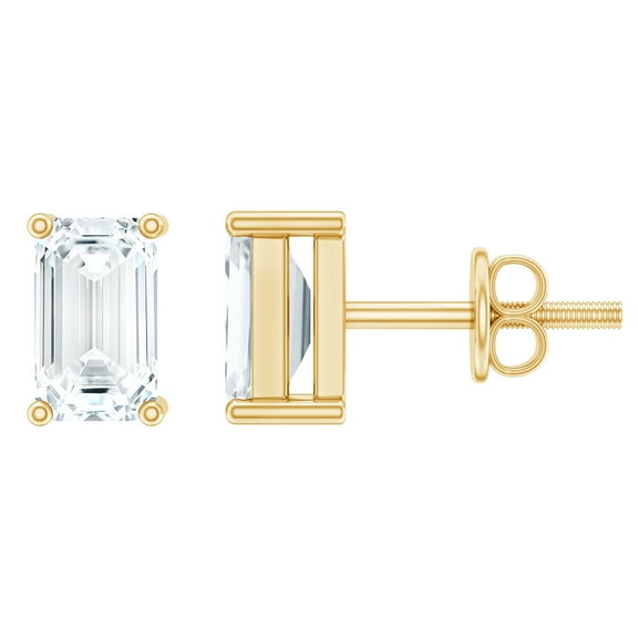 Rosec Jewels Solitaire Studs - Emerald Cut Lab Diamond Earrings - 3X5 mm - 1/2 Ct - EF-VS Grade Certified, 14K Yellow Gold