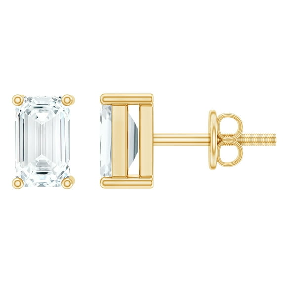 Rosec Jewels Solitaire Studs - Emerald Cut Lab Diamond Earrings - 3X5 mm - 1/2 Ct - EF-VS Grade Certified, 14K Yellow Gold