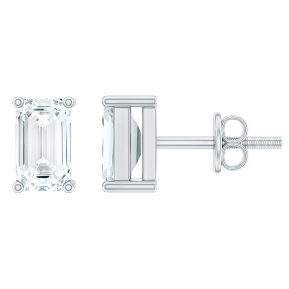 Rosec Jewels Solitaire Studs - Emerald Cut Lab Diamond Earrings - 3X5 mm - 1/2 Ct - EF-VS Grade Certified, 925 Sterling Silver