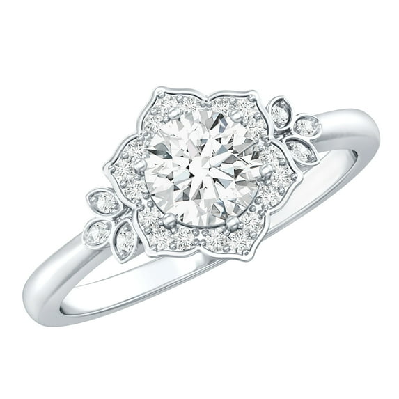 Rosec Jewels Statement Flower Lab Created Diamond Engagement Ring for Women - EF-VS Quality, 18K White Gold, US 9.50