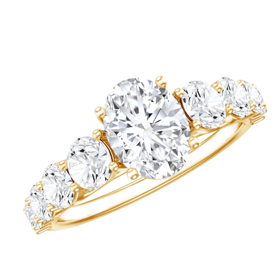 Rosec Jewels Statement Lab Diamond Engagement Ring with Side Stones - 6x8 mm - EF-VS Quality, 14K Yellow Gold, US 6.50