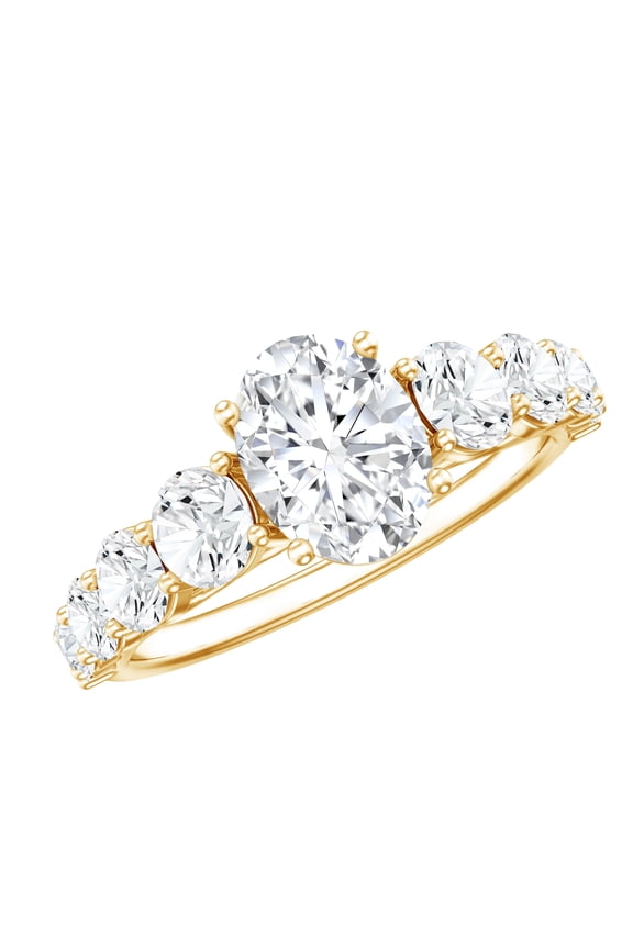 Statement Lab Diamond Engagement Ring with Side Stones - 6x8 mm - EF-VS Quality, 14K Yellow Gold, US 7.00