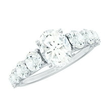 Rosec Jewels Statement Lab Diamond Engagement Ring with Side Stones - 6x8 mm - EF-VS Quality, 925 Sterling Silver, US 4.00