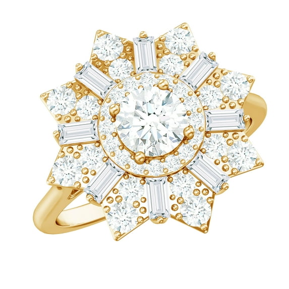 Rosec Jewels Certified Moissanite Engagement Ring for Women - D-VS1 Quality Certified Statement Ring, 10K Yellow Gold, US 10.00