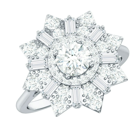 Rosec Jewels Certified Moissanite Engagement Ring for Women - D-VS1 Quality Certified Statement Ring, 18K White Gold, US 3.50