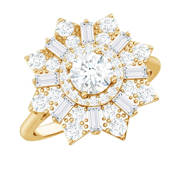 Rosec Jewels Certified Moissanite Engagement Ring for Women - D-VS1 Quality Certified Statement Ring, 18K Yellow Gold, US 9.00