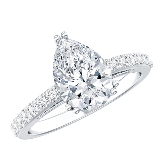 Rosec Jewels Certified Moissanite Pear Shaped Engagement Ring with Side Stones - 2 Carat - D-VS1 Quality - Moissanite Solitaire Ring for Women, 925 Sterling Silver, US 3.50