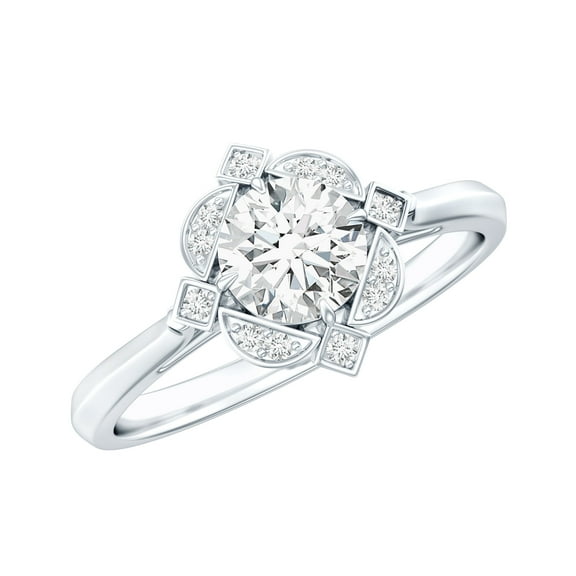 Rosec Jewels Sterling Moissanite Engagement Ring (D-VS1 Grade) - Nature Inspired Flower Ring - 925 Silver Ring for Women, US 7.50