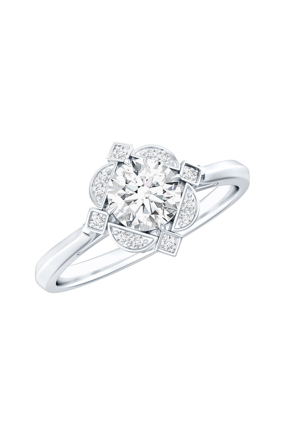 Sterling Moissanite Engagement Ring (D-VS1 Grade) - Nature Inspired Flower Ring - 925 Silver Ring for Women, US 8.00