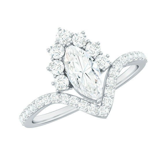 Rosec Jewels Sterling Moissanite Engagement Ring for Women (D-VS1 Quality Certified) - 925 Silver V Shape Ring for Women, US 5.00