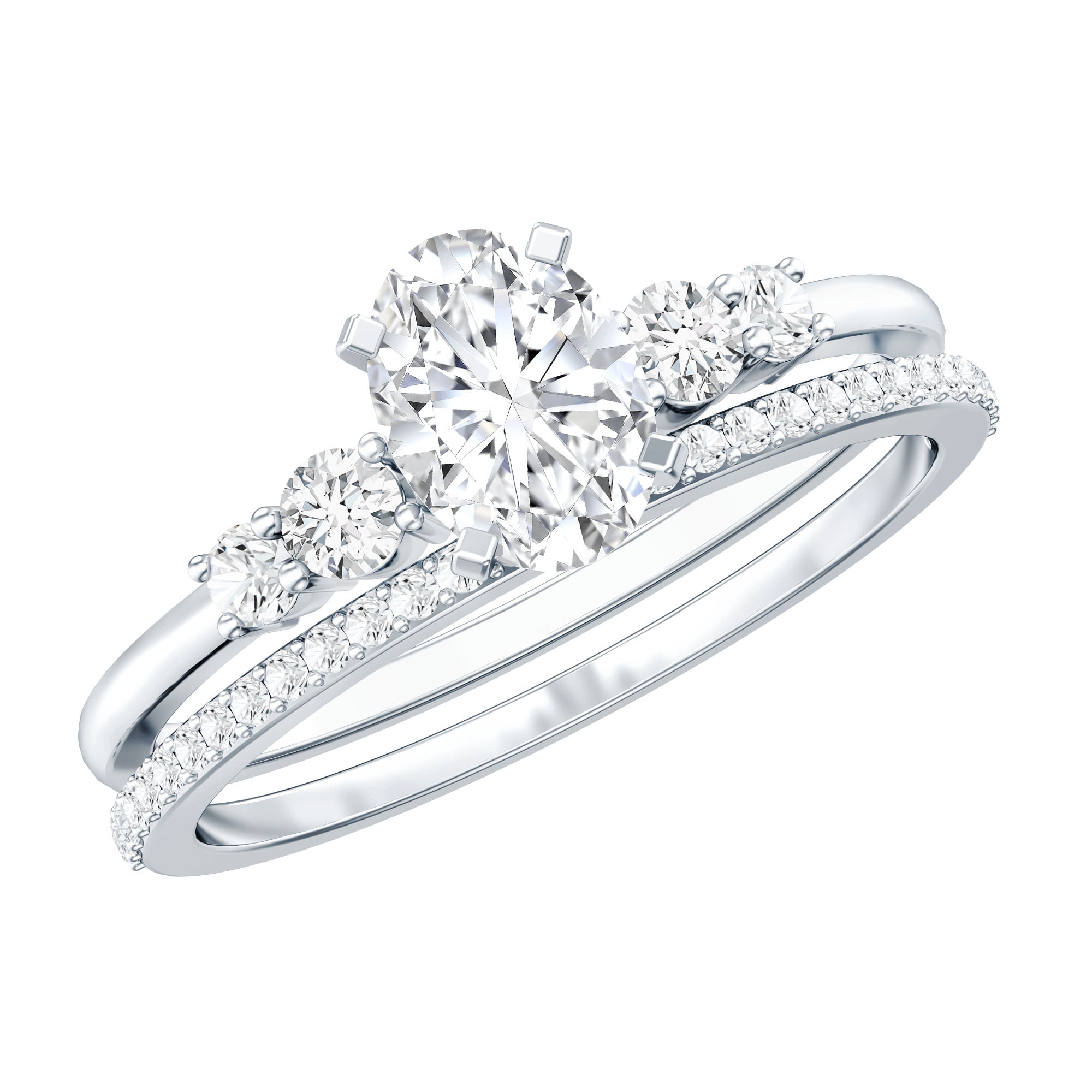 Rosec Jewels Sterling Silver Bridal Ring Set Moissanite (D-VS1 Quality) Oval Cut Engagement Ring with Wedding Band for Women, US 8.00
