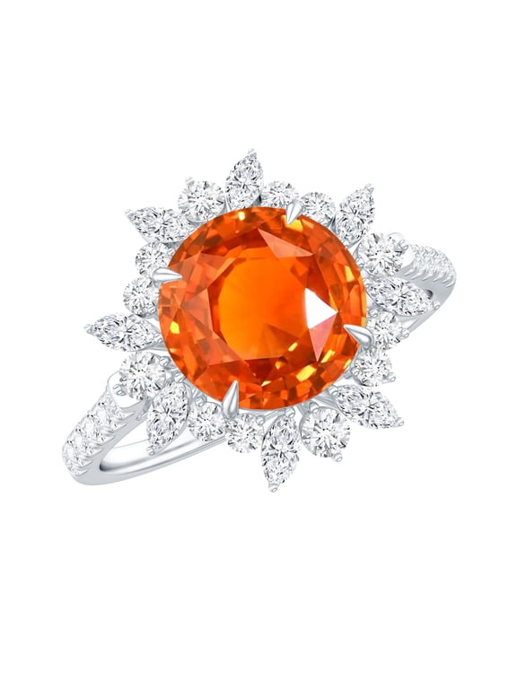 Certified 2 Carat Lab Grown Orange Sapphire Diamond Engagement Ring - AAAA Grade - Silver Orange Sapphire Cocktail Ring - Gift for Women, US 7.00