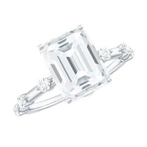 Rosec Jewels Sterling Silver Emerald Cut Engagement Ring (7x9 mm, 925 Stamped) - D-VS1 Quality 2 Ct Moissanite Ring for Women, US 8.00