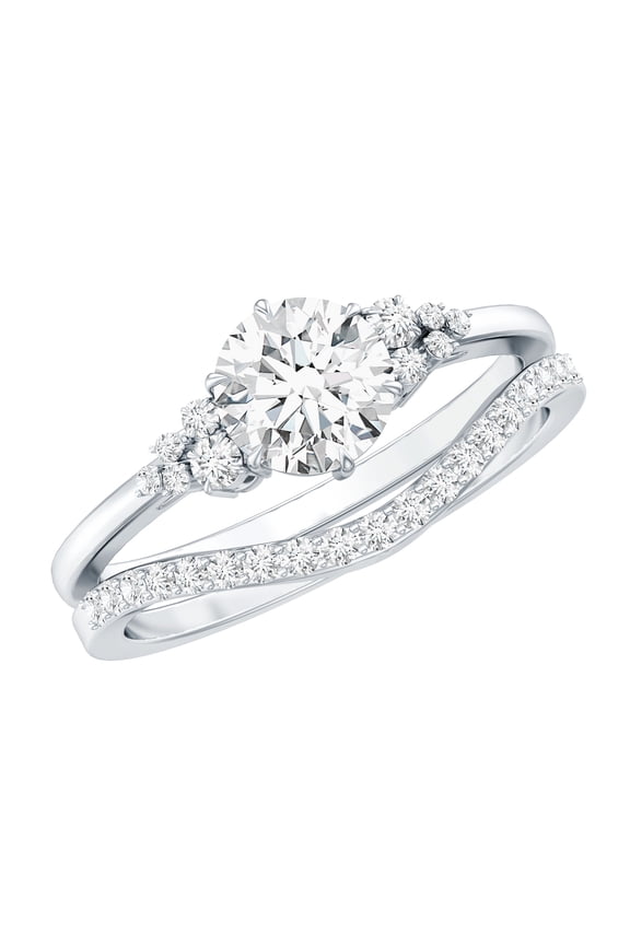 Moissanite Cluster Engagement Ring with Curved Band (D-VS1 Quality,1.25 Carat) - Gold Plated Wedding Ring Set Women, US 6.00