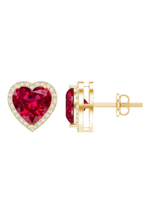 Certified 4 Carat Lab Grown Ruby Heart Earrings in Silver (AAAA Grade) - Gift for Women