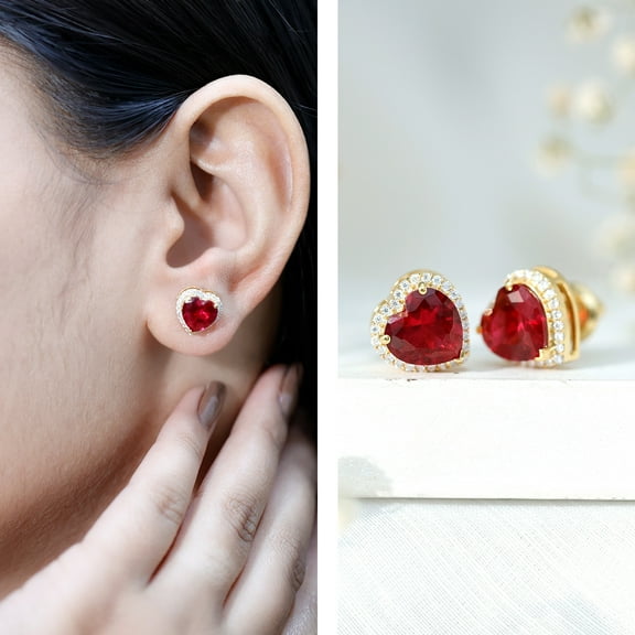 Rosec Jewels Certified 4 Carat Lab Grown Heart Earrings in Silver (AAAA Grade) Vintage Ruby Earrings - Valentines Day Gift