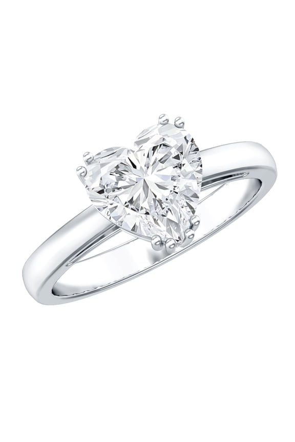 - 2 Carat Moissanite Heart Engagement Ring (8 mm, D-VS1 Quality) - 925 Silver Heart Solitaire Ring - Ready to Gift, US 8.00