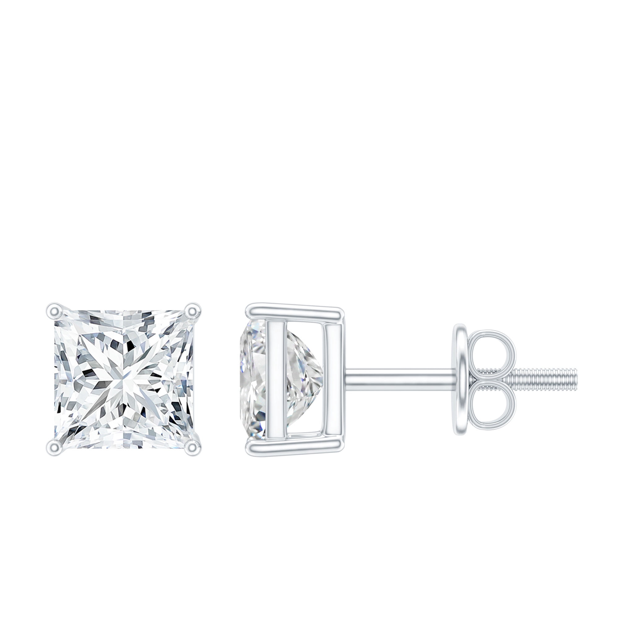 Certified 1.50 Ct Moissanite Stud Earrings with Screw Back (5 mm, D-VS1 Grade) - 925 Silver Princess Cut Earrings - Gift for Women