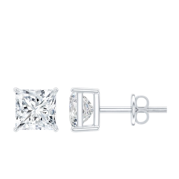 Certified 1.50 Ct Moissanite Stud Earrings with Screw Back (5 mm, D-VS1 Grade) - 925 Silver Princess Cut Earrings - Gift for Women