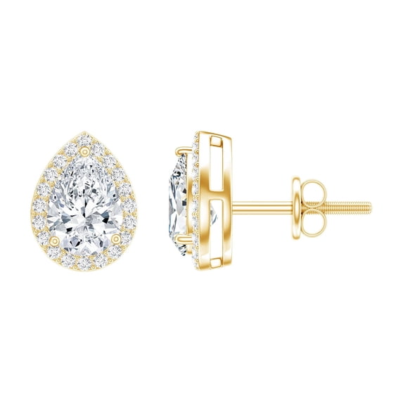 Rosec Jewels Moissanite Teardrop Earrings Studs Screw Back (D-VS1 Grade) - Hypoallergenic Silver Pear Shaped Earrings - Gift for Women