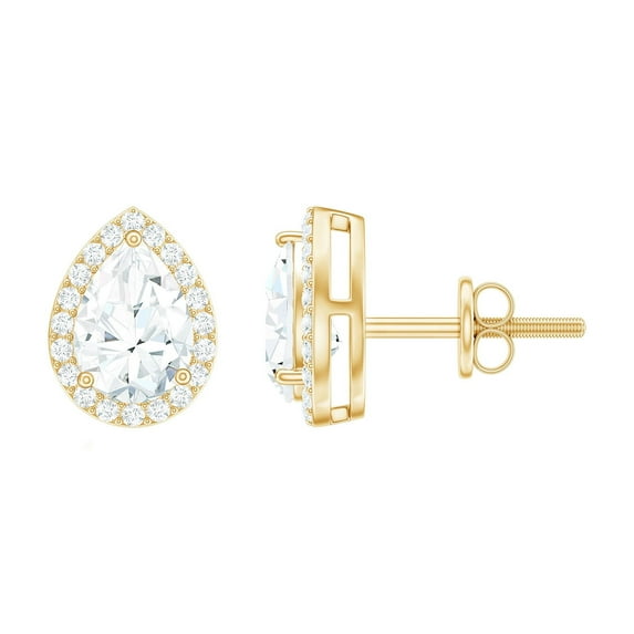 Rosec Jewels Moissanite Teardrop Earrings Studs Screw Back (D-VS1 Quality) - Hypoallergenic Silver Pear Shaped Earrings for Women