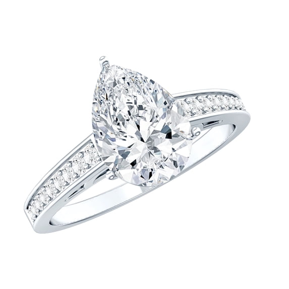 Rosec Jewels Pear Moissanite Engagement Ring 2 Carat (7X10 mm, D-VS1 Quality) - 925 Silver Teardrop Ring - Ready to Gift for Women, US 5.00