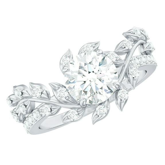 Rosec Jewels - Sterling Silver Moissanite Engagement Ring (D-VS1 Quality) - 1 Carat Ring - Nature Inspired Ring for Women, US 7.00