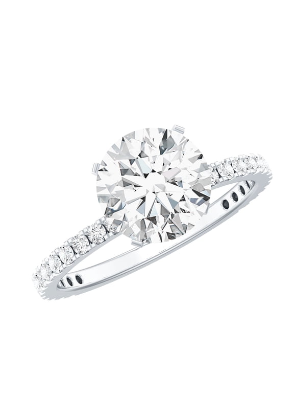 2 Carat Moissanite Engagement Ring with Side Stones (D-VS1 Quality) - 8mm Round Solitaire Ring - With Jewelry Box, US 5.00