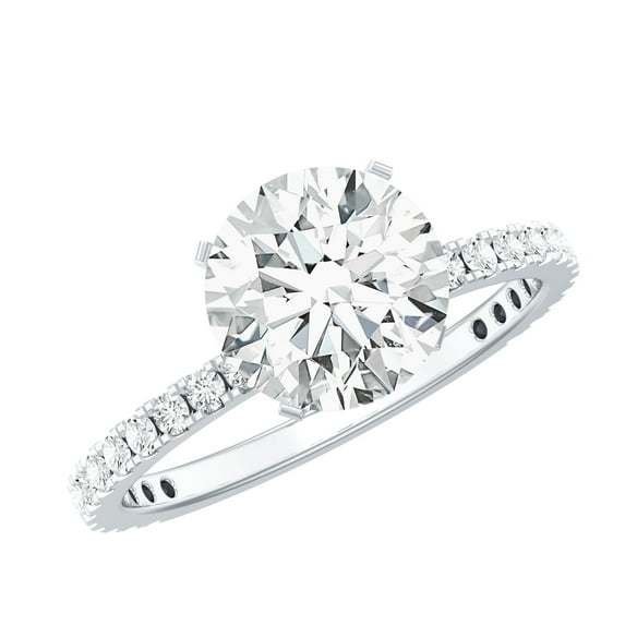 Rosec Jewels 2 Carat Moissanite Engagement Ring with Side Stones (D-VS1 Quality) - 8 mm Round Solitaire Ring - Ready to Gift for Women, US 7.50
