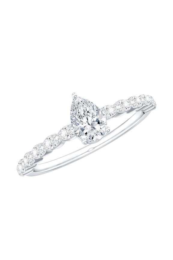 1 Ct Moissanite Engagement Ring Teardrop (5X7 mm, D-VS1 Grade) - 925 Stamped Pear Shaped Promise Ring - Ready to Gift, US 8.00
