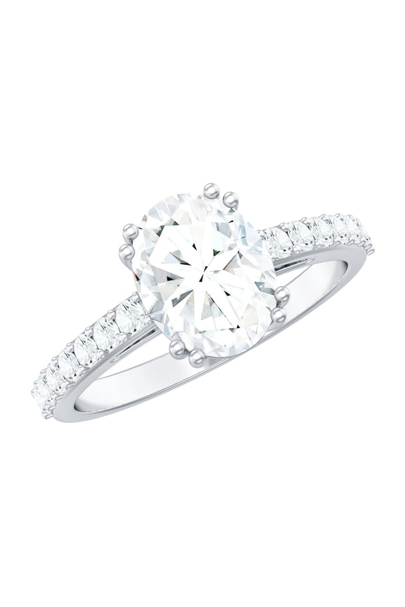 2 Carat Oval Moissanite Engagement Ring with Side Stones (7x9 mm) | D-VS1 Quality Certified Moissanite Ring for Women, US 8.00