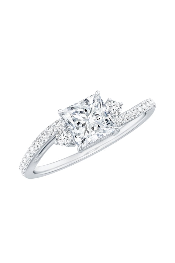 Moissanite Princess Cut Engagement Ring for Women - 925 Silver Hallmark Ring - D-VS1 Grade Moissanite Bypass Ring - with Jewelry Box, US 8.00