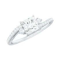 Rosec Jewels Sterling Silver Princess Cut Engagement Ring - D-VS1 Quality Certified Moissanite Bypass Ring for Women, US 8.00