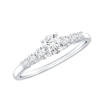 Rosec Jewels - Sterling Silver Promise Ring for Her - Graduated Style Diamond Moissanite Ring (D-VS1 Quality) - Ready to Gift, US 7.00