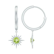 Rosec Jewels Sunburst Hoop Drop Earrings with Peridot for Women - August Birthstone Earrings, 10K White Gold