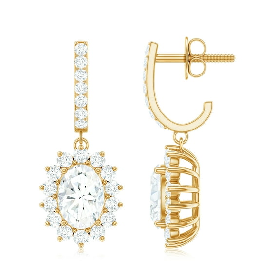 Rosec Jewels Sunburst J Hoop Drop Earrings, Certified Moissanite Earrings - D-VS1 Grade, 10K Yellow Gold