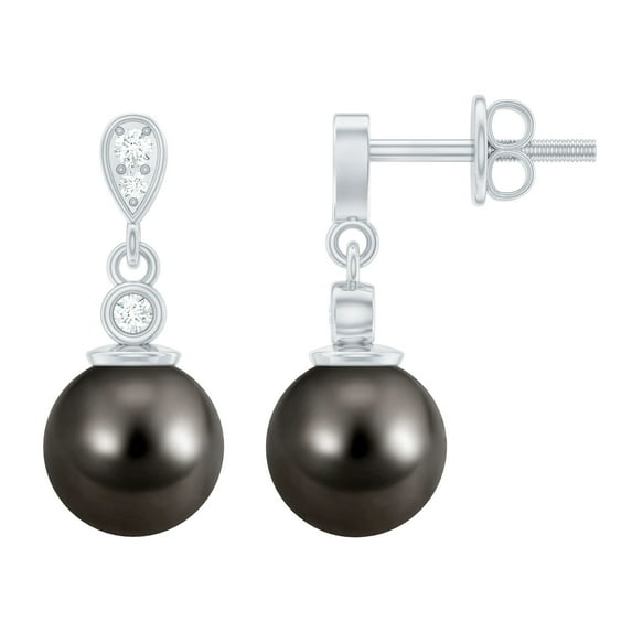 Rosec Jewels Tahitian Pearl Dangle Earrings with Diamond for Women (7 mm, 6.25 CT), 14K White Gold