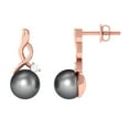 thumbnail image 1 of Rosec Jewels Tahitian Pearl Drop Earrings with Moissanite for Women (8 mm, AAA Grade), 10K Rose Gold, 1 of 7