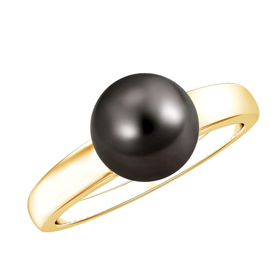 Rosec Jewels Tahitian Black Pearl Engagement Ring 7 Carat - Pearl Solitaire Ring for Women (AAA Quality) - with Jewelry Box, 18K Yellow Gold, US 10.50