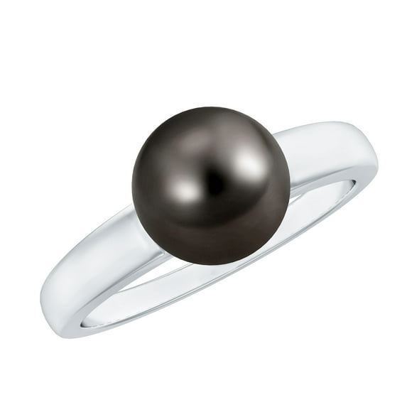Rosec Jewels Real Tahitian Black Pearl Engagement Ring 8 Carat - Pearl Solitaire Ring (8 mm, AAA Quality, with Jewelry Box), 925 Sterling Silver, US 3.00