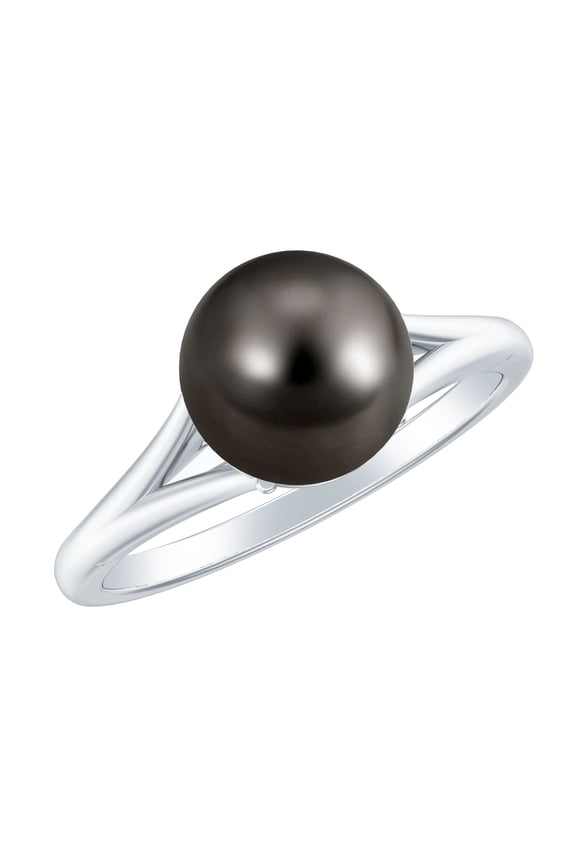 Tahitian Pearl Solitaire Engagement Ring with Diamond - 8 Carat - Black Pearl Ring - AAA Quality - With Jewelry Box, 925 Sterling Silver, US 4.00
