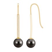 Rosec Jewels Tahitian Pearl and Diamond Earrings for Women 15 Carat - AAA Quality, 14K Yellow Gold