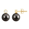 thumbnail image 1 of Rosec Jewels Tahitian Pearl and Moissanite Earrings, 8 MM Pearl Earrings, Elegant Tahitian Pearl Earrings, Pearl Earrings for Women, 18K Yellow Gold, 1 of 9