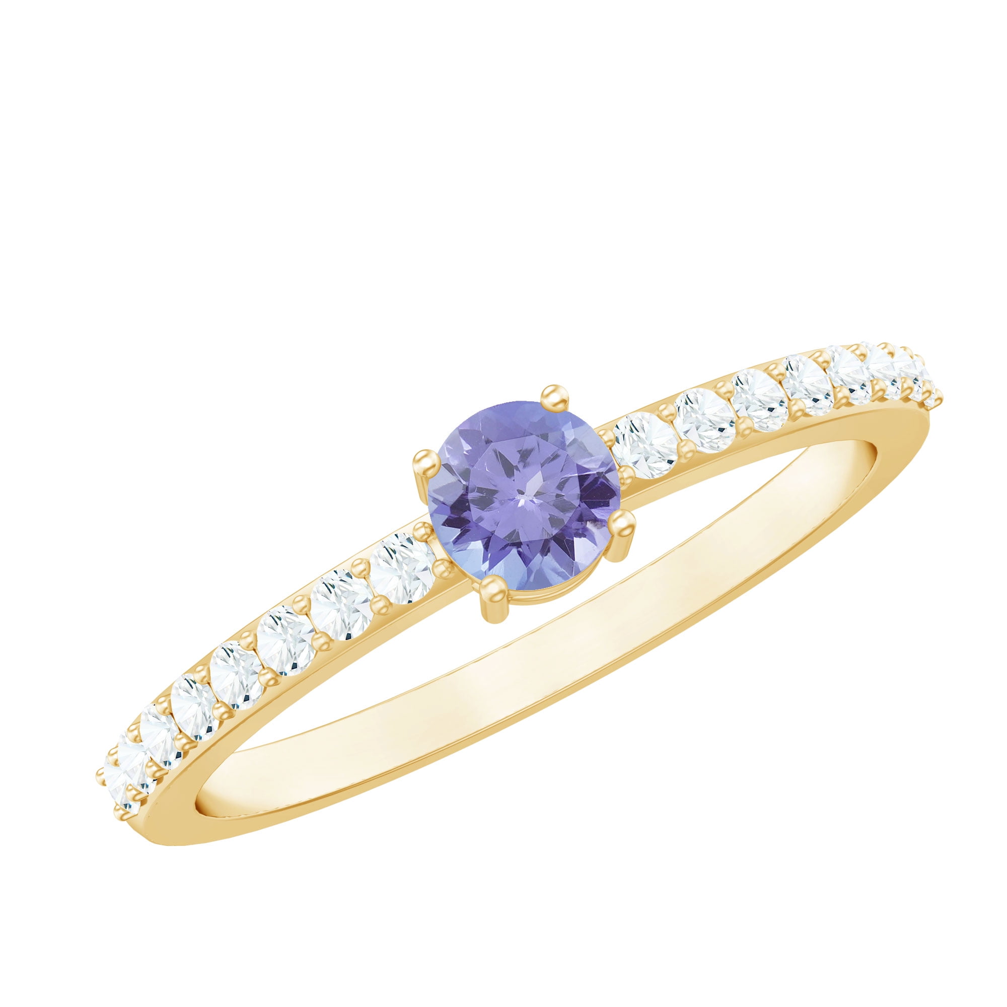Rosec Jewels Tanzanite Promise Ring with Diamond Side Stones (AAA