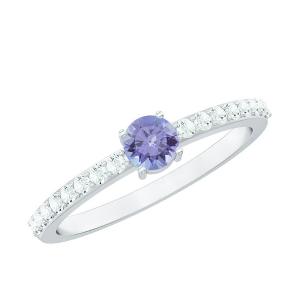 Rosec Jewels Natural Tanzanite Promise Ring with Diamond - December Birthstone Ring - AAA Quality - Ready to Gift for Valentines, 925 Sterling Silver, US 4.00