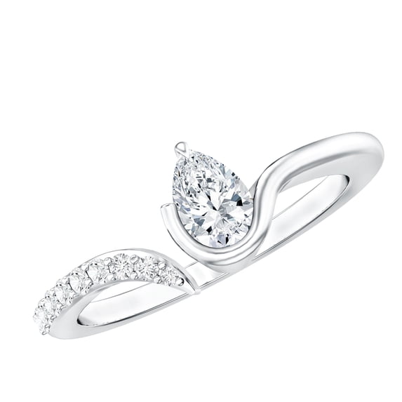 Rosec Jewels Teardrop Promise Ring - 5X7 MM Pear Shaped Diamond Ring (Lab Grown, EF-VS Grade), 10K White Gold, US 8.00