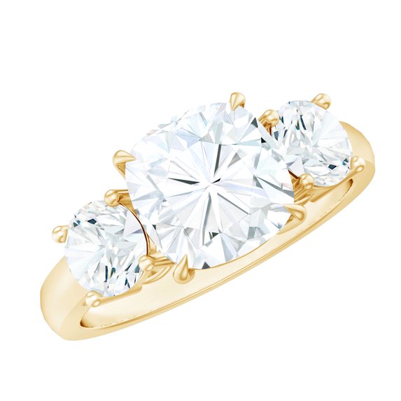 Rosec Jewels Three Stone Engagement Ring for Women- Certified Moissanite Ring - D-VS1 Quality, 14K Yellow Gold, US 12.50
