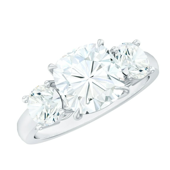 Rosec Jewels Three Stone Engagement Ring for Women- Certified Moissanite Ring - 4.25 CT, 18K White Gold, US 10.00